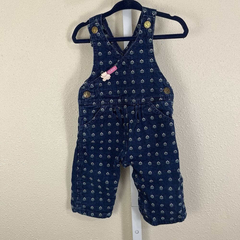 Vintage OshKosh B’Gosh Floral Print Denim Overalls 6-9M Baby Girl Vestbak